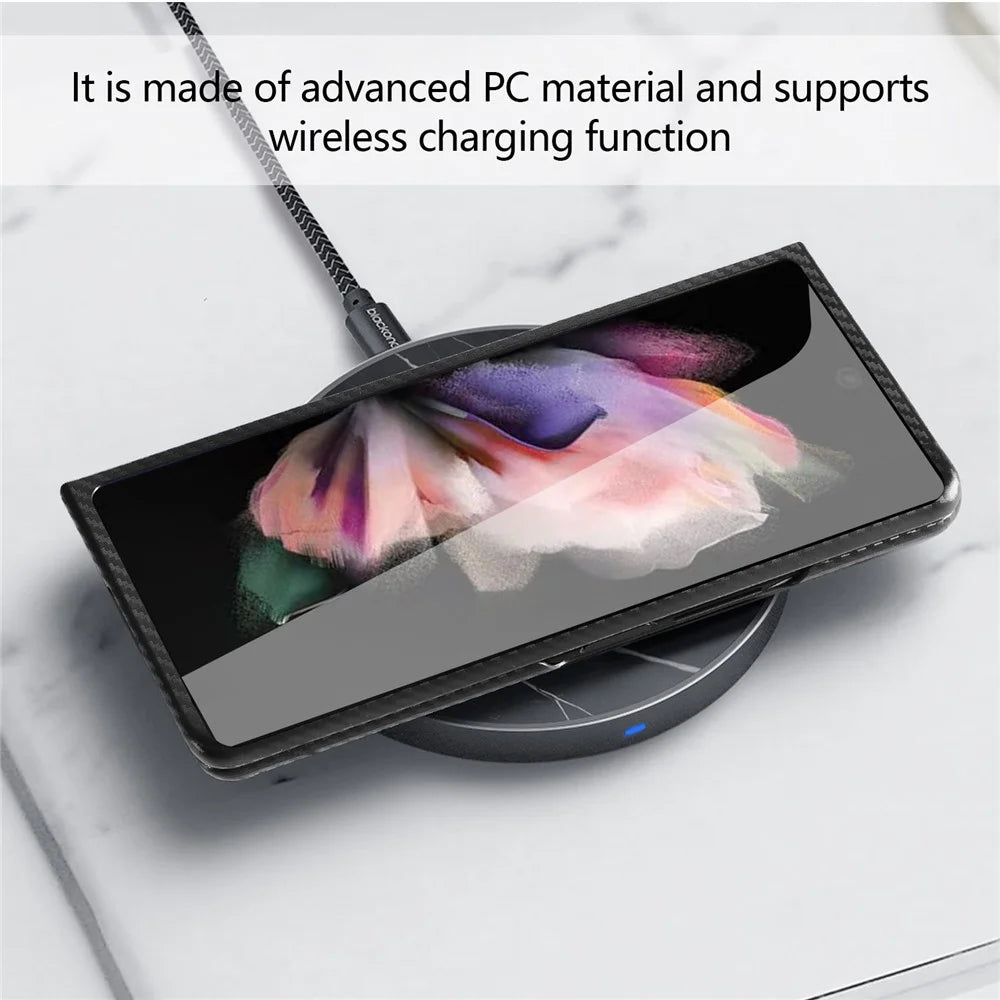 For Samsung Galaxy Z Fold3 5G Anti-Scratch Reinforced Corner Phone Case PU Leather + PC Hybrid Defender Protective Shockproof Cover with Tempered Glass Screen Protector - Black - 5