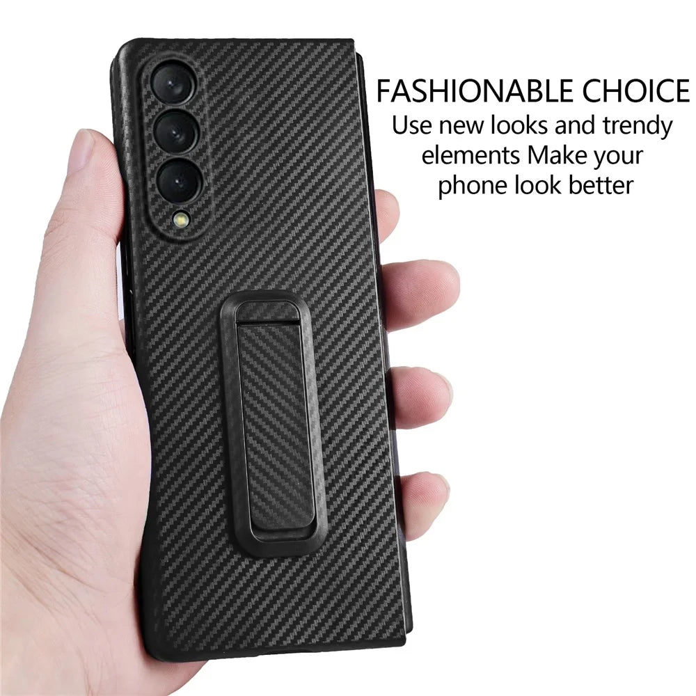 For Samsung Galaxy Z Fold3 5G Anti-Scratch Reinforced Corner Phone Case PU Leather + PC Hybrid Defender Protective Shockproof Cover with Tempered Glass Screen Protector - Black - 6