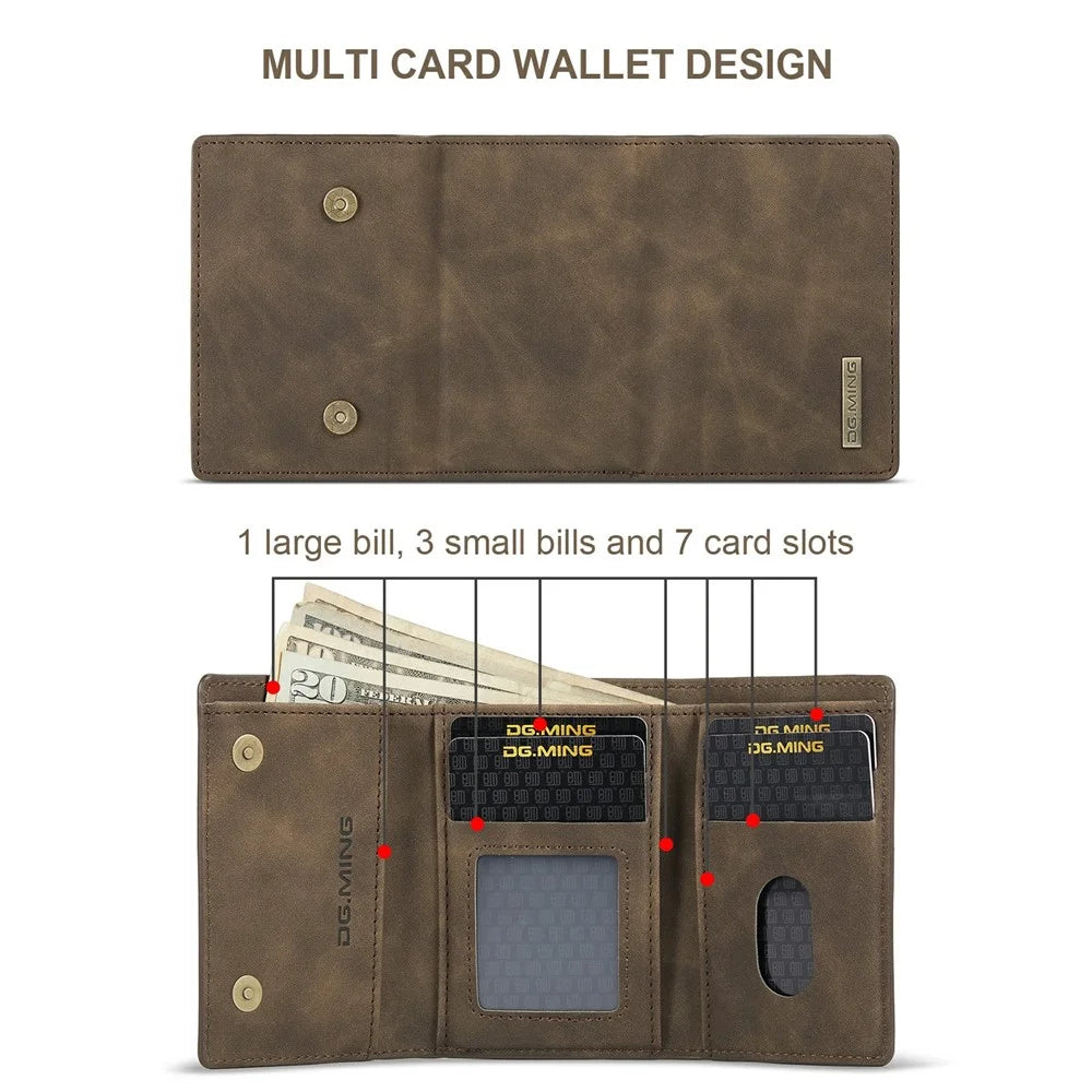 DG.MING M1 Series Magnetic Tri-Fold Wallet + Leather Coated Hybrid Cover Shell with Kickstand for Samsung Galaxy S20 FE 2022/S20 FE 4G/S20 FE 5G/S20 Lite - Coffee - 5