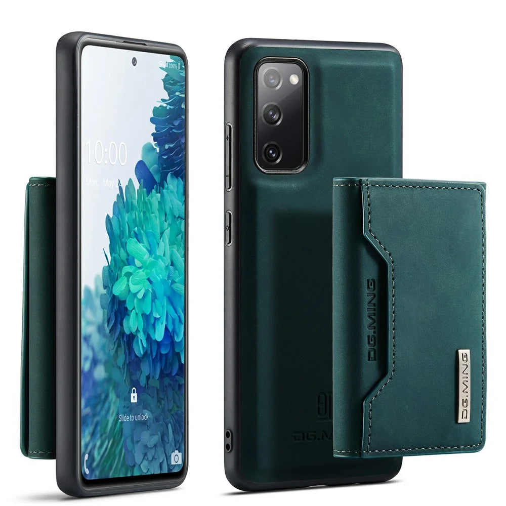 DG.MING M2 Series Magnetic Detachable Hybrid Case with Tri-Fold Wallet Kickstand Design for Samsung Galaxy S20 FE 2022/S20 FE 4G/S20 FE 5G/S20 Lite - Green - 1