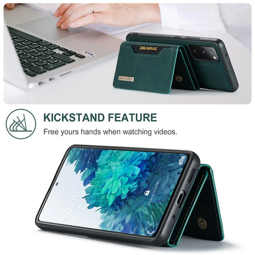 DG.MING M2 Series Magnetic Detachable Hybrid Case with Tri-Fold Wallet Kickstand Design for Samsung Galaxy S20 FE 2022/S20 FE 4G/S20 FE 5G/S20 Lite - Green - 2