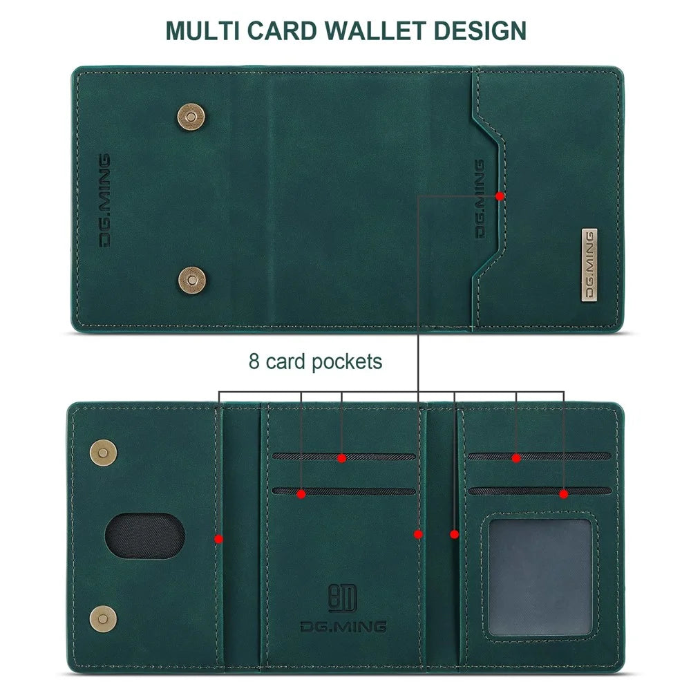 DG.MING M2 Series Magnetic Detachable Hybrid Case with Tri-Fold Wallet Kickstand Design for Samsung Galaxy S20 FE 2022/S20 FE 4G/S20 FE 5G/S20 Lite - Green - 5