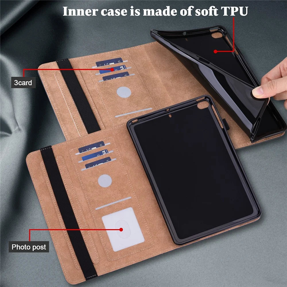 Shock-Absorbed Leather Tablet Stand Cover with Card Holder and Pen Strap for Samsung Galaxy Tab A 10.1 (2019) SM-T510 (Wi-Fi) - Black - 3