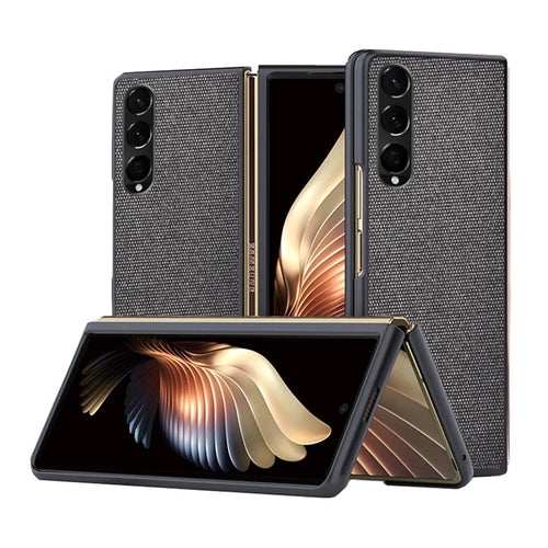 Sea Sand Textured Phone Case for Samsung Galaxy Z Fold3 5G, PU Leather Coated Hard PC Thin Durable Protective Cover - Black - 1
