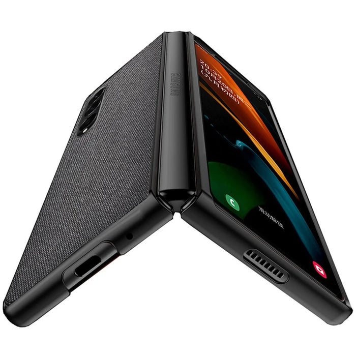 Sea Sand Textured Phone Case for Samsung Galaxy Z Fold3 5G, PU Leather Coated Hard PC Thin Durable Protective Cover - Black - 2
