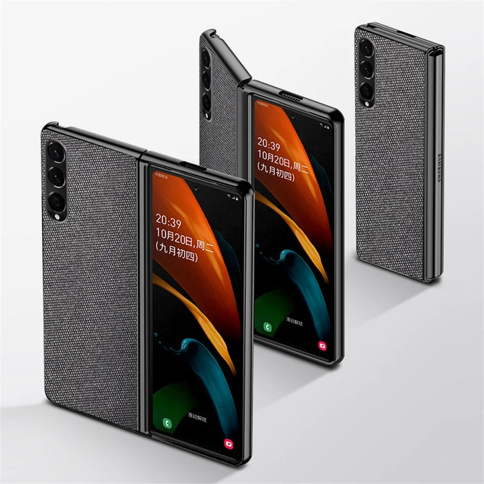 Sea Sand Textured Phone Case for Samsung Galaxy Z Fold3 5G, PU Leather Coated Hard PC Thin Durable Protective Cover - Black - 3