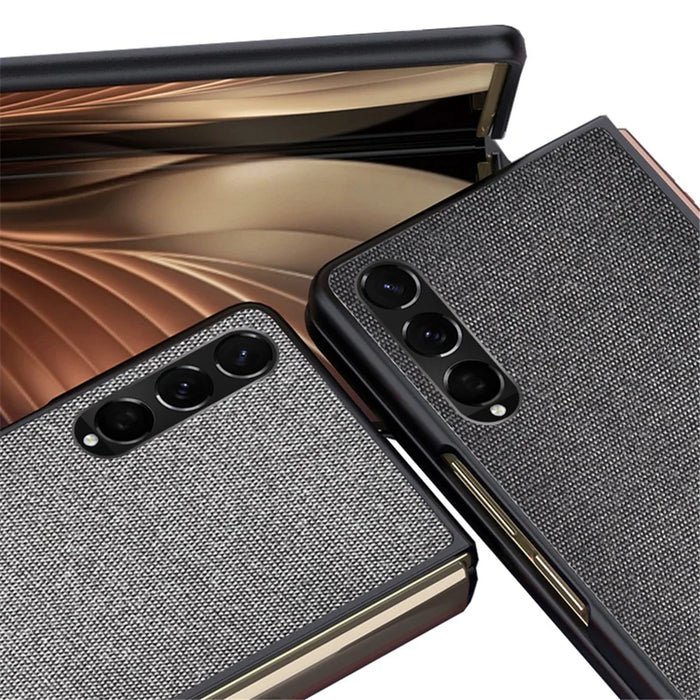 Sea Sand Textured Phone Case for Samsung Galaxy Z Fold3 5G, PU Leather Coated Hard PC Thin Durable Protective Cover - Black - 5