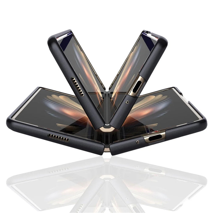 Sea Sand Textured Phone Case for Samsung Galaxy Z Fold3 5G, PU Leather Coated Hard PC Thin Durable Protective Cover - Black - 6
