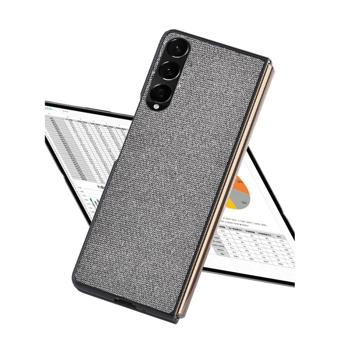 Sea Sand Textured Phone Case for Samsung Galaxy Z Fold3 5G, PU Leather Coated Hard PC Thin Durable Protective Cover - Black - 7