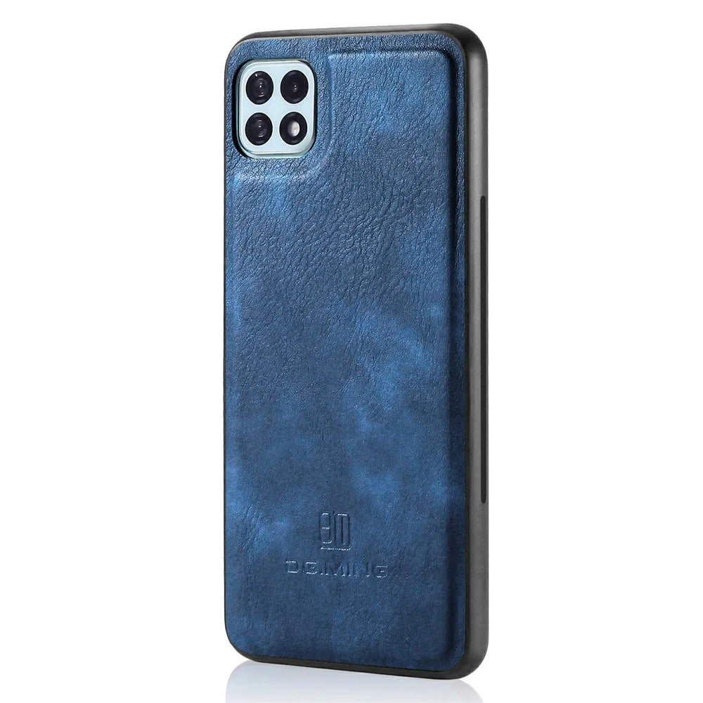 DG.MING Split Leather Wallet Design Detachable 2-in-1 Phone Case Shell for Samsung Galaxy A22 5G (EU Version) - Blue - 4
