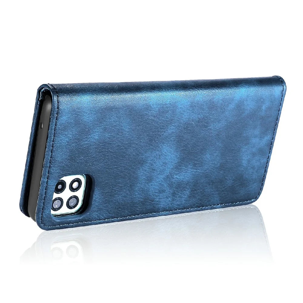 DG.MING Split Leather Wallet Design Detachable 2-in-1 Phone Case Shell for Samsung Galaxy A22 5G (EU Version) - Blue - 7