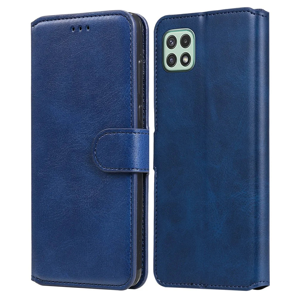 Drop-resistant Stand Design Leather Wallet Mobile Phone Cover Case for Samsung Galaxy A22 5G (EU Version) - Blue - 1