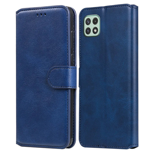 Drop-resistant Stand Design Leather Wallet Mobile Phone Cover Case for Samsung Galaxy A22 5G (EU Version) - Blue - 1