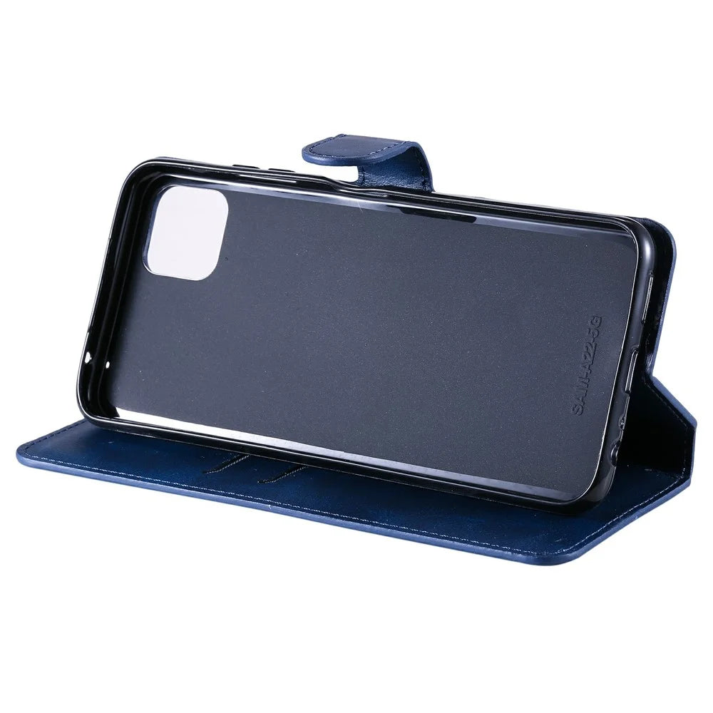 Drop-resistant Stand Design Leather Wallet Mobile Phone Cover Case for Samsung Galaxy A22 5G (EU Version) - Blue - 5