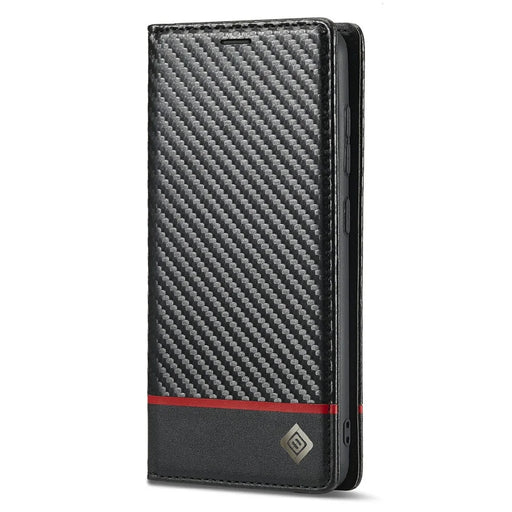 LC.IMEEKE Leather Case Carbon Fiber Pattern Phone Cover with Wallet Design for Samsung Galaxy S21 FE - Style 1 - 2