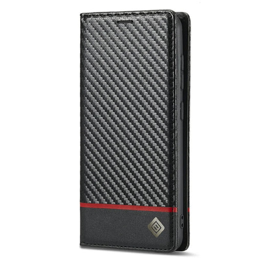 LC.IMEEKE Auto-absorbed Magnetic Closing System Leather Case Carbon Fiber Pattern Phone Case with Wallet for Samsung Galaxy S21 5G/4G - Style 1 - 2