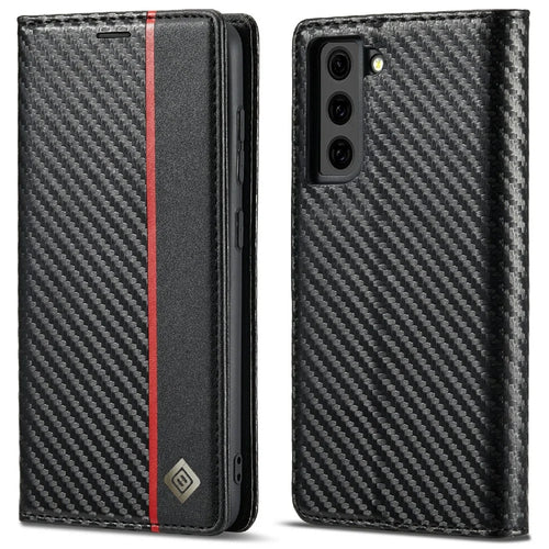 LC.IMEEKE Leather Case Carbon Fiber Pattern Phone Shell with Wallet for Samsung Galaxy S21+ 5G - Style 2 - 1