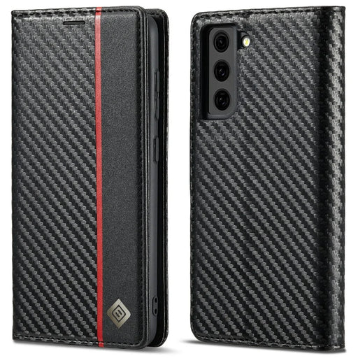 LC.IMEEKE Leather Case Carbon Fiber Pattern Phone Shell with Wallet for Samsung Galaxy S21+ 5G - Style 2 - 1