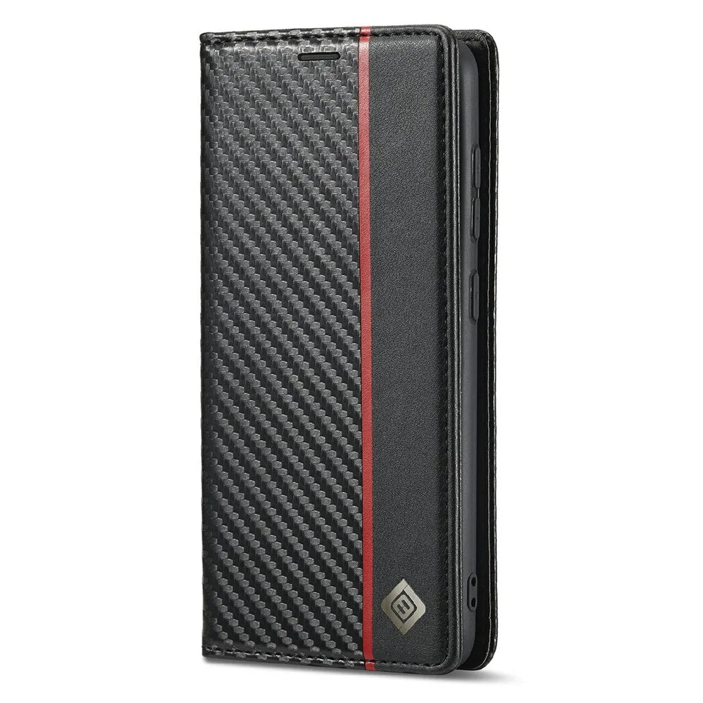 LC.IMEEKE Leather Case Carbon Fiber Pattern Phone Shell with Wallet for Samsung Galaxy S21+ 5G - Style 2 - 2