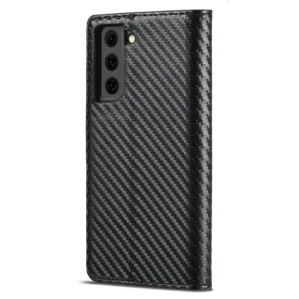 LC.IMEEKE Leather Case Carbon Fiber Pattern Phone Shell with Wallet for Samsung Galaxy S21+ 5G - Style 2 - 3