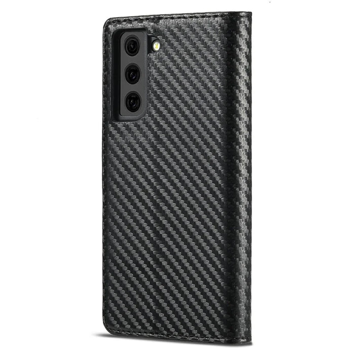 LC.IMEEKE Leather Case Carbon Fiber Pattern Phone Shell with Wallet for Samsung Galaxy S21+ 5G - Style 2 - 3