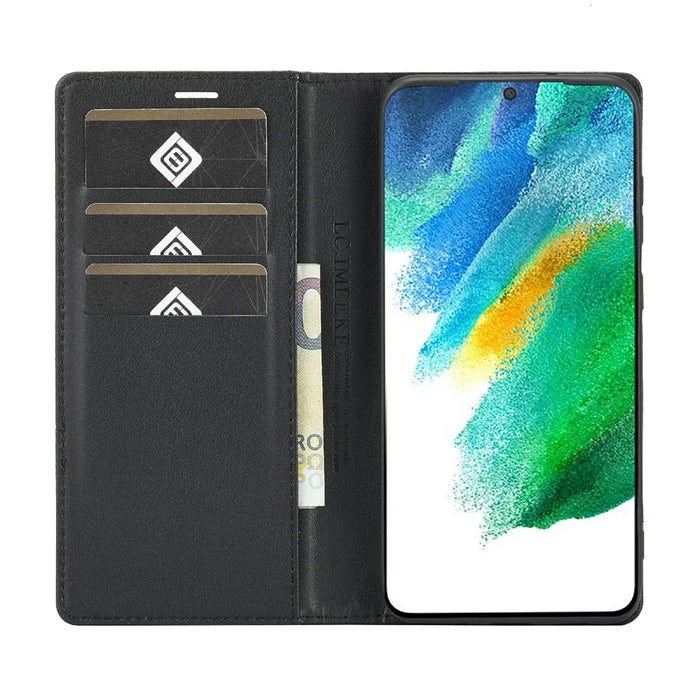 LC.IMEEKE Leather Case Carbon Fiber Pattern Phone Shell with Wallet for Samsung Galaxy S21+ 5G - Style 2 - 5