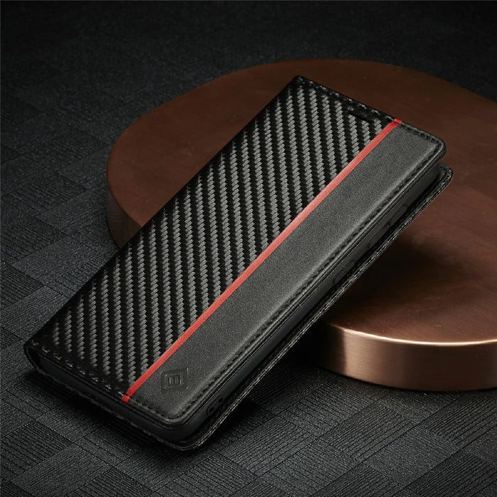 LC.IMEEKE Leather Case Carbon Fiber Pattern Phone Shell with Wallet for Samsung Galaxy S21+ 5G - Style 2 - 6