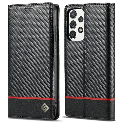 LC.IMEEKE Well-Protected Leather Case Carbon Fiber Pattern Phone Cover with Wallet for Samsung Galaxy A52 4G/5G / A52s 5G - Style 1 - 1
