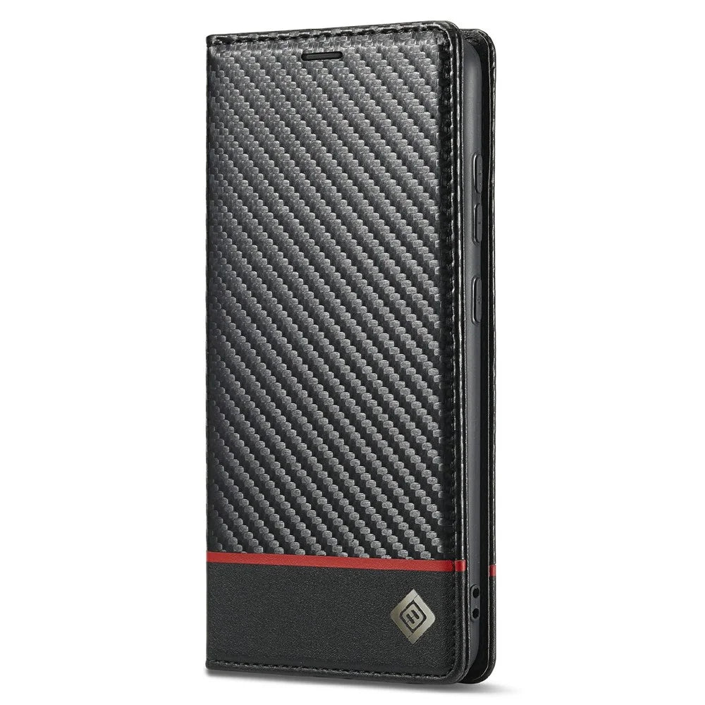 LC.IMEEKE Well-Protected Leather Case Carbon Fiber Pattern Phone Cover with Wallet for Samsung Galaxy A52 4G/5G / A52s 5G - Style 1 - 2
