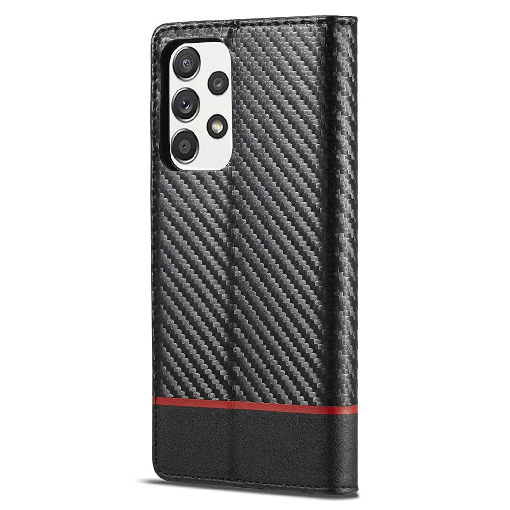 LC.IMEEKE Well-Protected Leather Case Carbon Fiber Pattern Phone Cover with Wallet for Samsung Galaxy A52 4G/5G / A52s 5G - Style 1 - 3