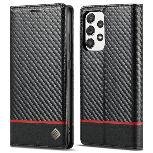 LC.IMEEKE Leather Case Carbon Fiber Pattern Phone Case with Stand Wallet Design for Samsung Galaxy A72 4G/5G - Style 1 - 1