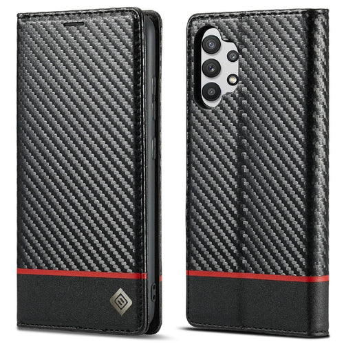 LC.IMEEKE Anti-drop Leather Case Carbon Fiber Pattern Phone Cover with Wallet for Samsung Galaxy A32 5G/M32 5G - Style 2 - 1