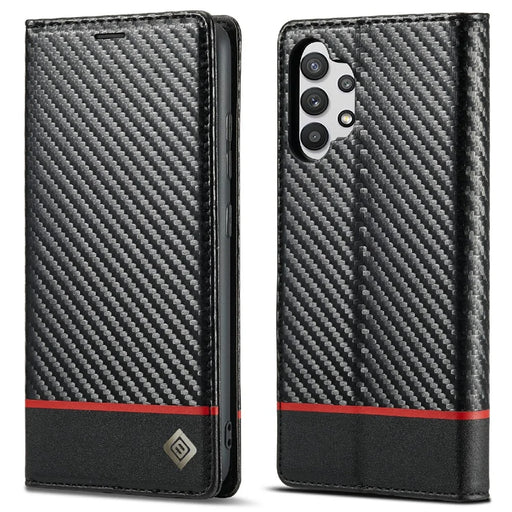 LC.IMEEKE Anti-drop Leather Case Carbon Fiber Pattern Phone Cover with Wallet for Samsung Galaxy A32 5G/M32 5G - Style 2 - 1