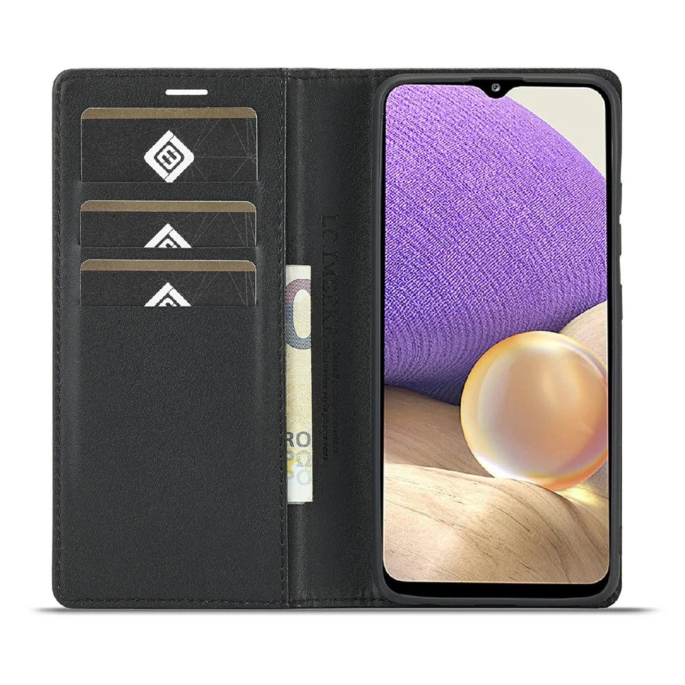 LC.IMEEKE Anti-drop Leather Case Carbon Fiber Pattern Phone Cover with Wallet for Samsung Galaxy A32 5G/M32 5G - Style 2 - 4