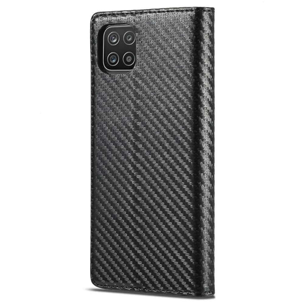 LC.IMEEKE Leather Case Carbon Fiber Pattern Phone Cover with Wallet Stand for Samsung Galaxy A22 5G (EU Version) - Style 1 - 3