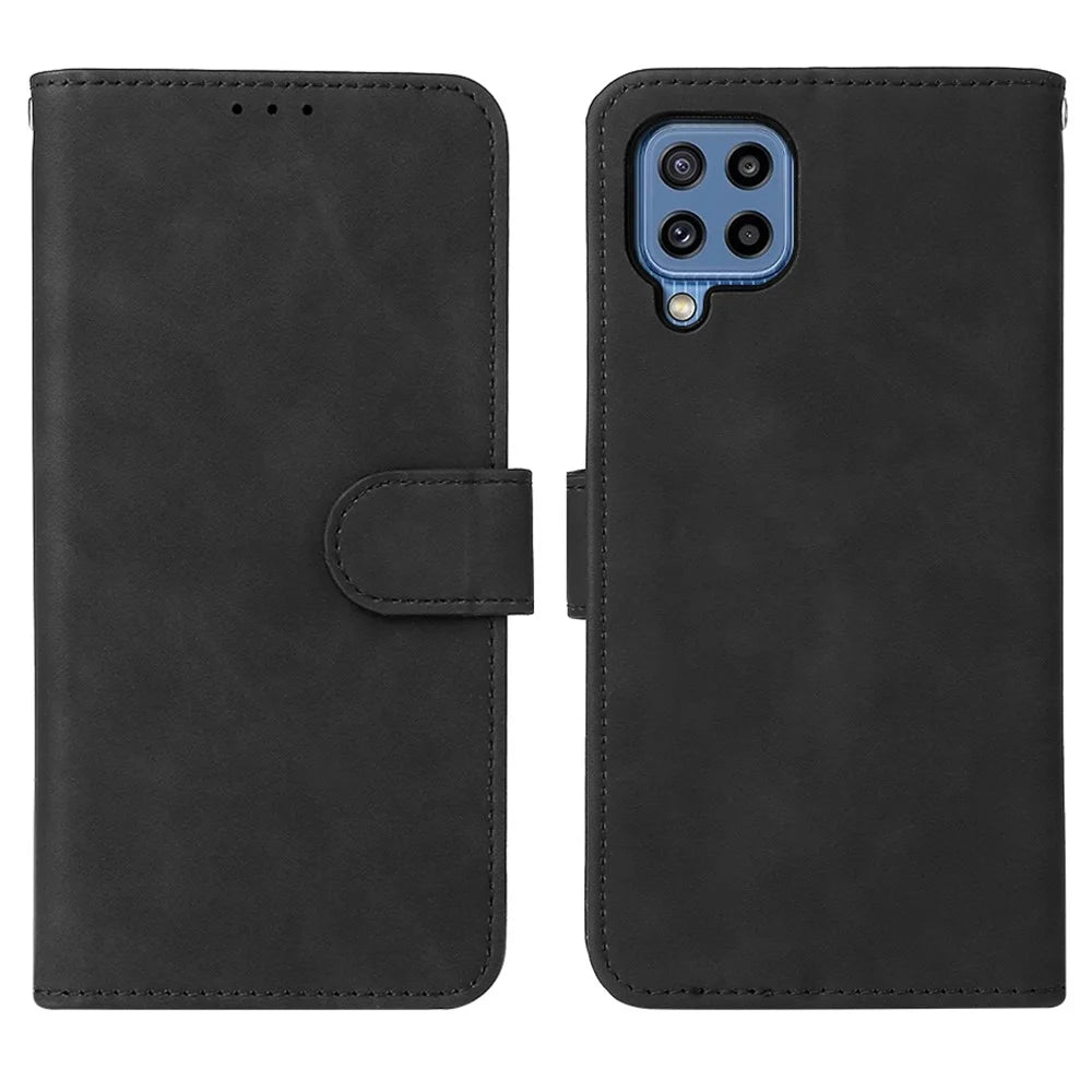 Skin-Feeling Folio Flip Leather Phone Case Cover with Stand Wallet for Samsung Galaxy M32 (Global Version) - Black - 1