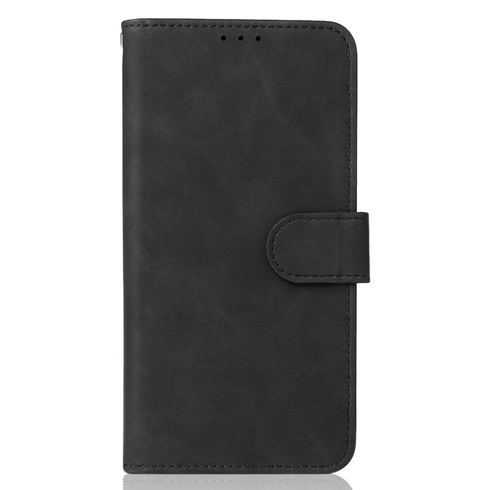 Skin-Feeling Folio Flip Leather Phone Case Cover with Stand Wallet for Samsung Galaxy M32 (Global Version) - Black - 2