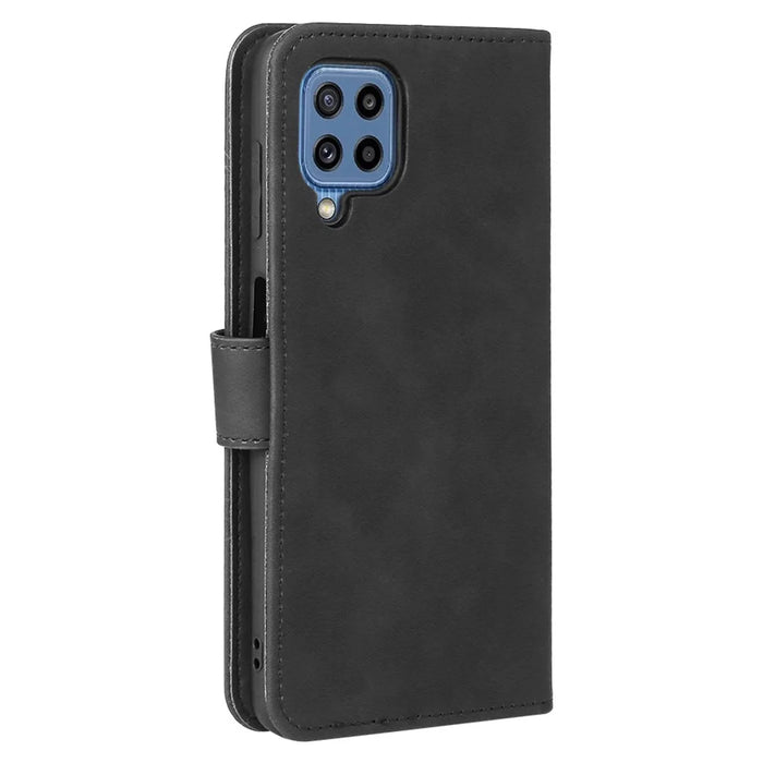 Skin-Feeling Folio Flip Leather Phone Case Cover with Stand Wallet for Samsung Galaxy M32 (Global Version) - Black - 4