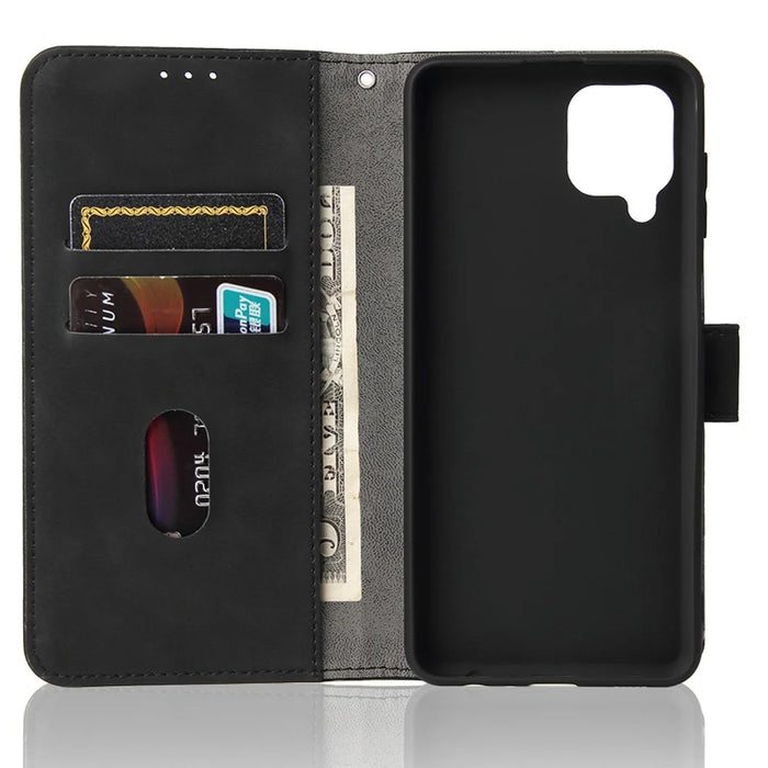 Skin-Feeling Folio Flip Leather Phone Case Cover with Stand Wallet for Samsung Galaxy M32 (Global Version) - Black - 7