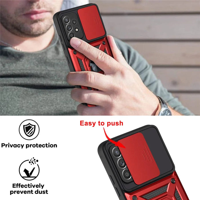 All-round Protective Camera Slide Phone Scratch-proof Back Shell with Kickstand for Samsung Galaxy A32 4G ( EU Version) - Black - 4