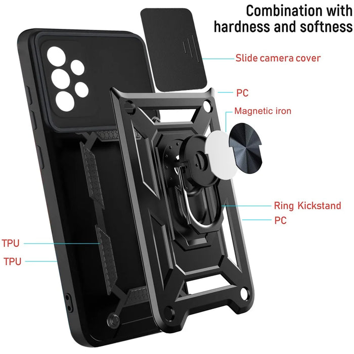 All-round Protective Camera Slide Phone Scratch-proof Back Shell with Kickstand for Samsung Galaxy A32 4G ( EU Version) - Black - 7