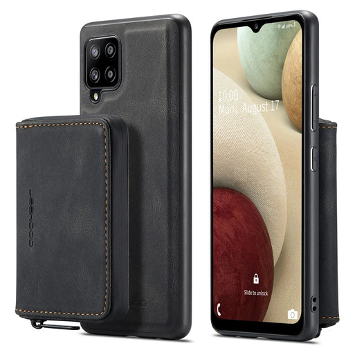 JEEHOOD Magnetic Absorption Impact-Resistant Detachable 2-in-1 Hybrid Case with Zipper Closure Wallet for Samsung Galaxy A12 - Black - 1