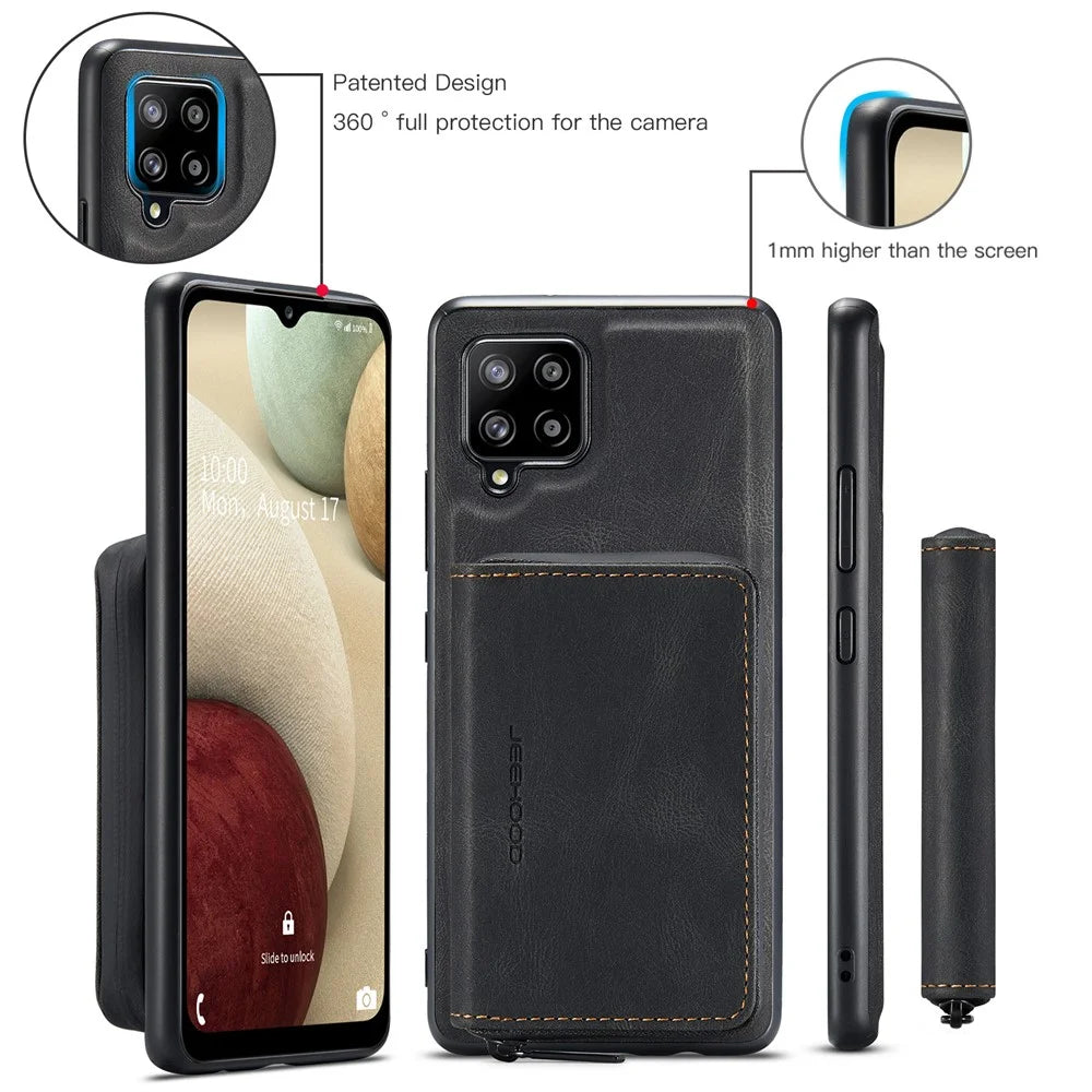 JEEHOOD Magnetic Absorption Impact-Resistant Detachable 2-in-1 Hybrid Case with Zipper Closure Wallet for Samsung Galaxy A12 - Black - 7