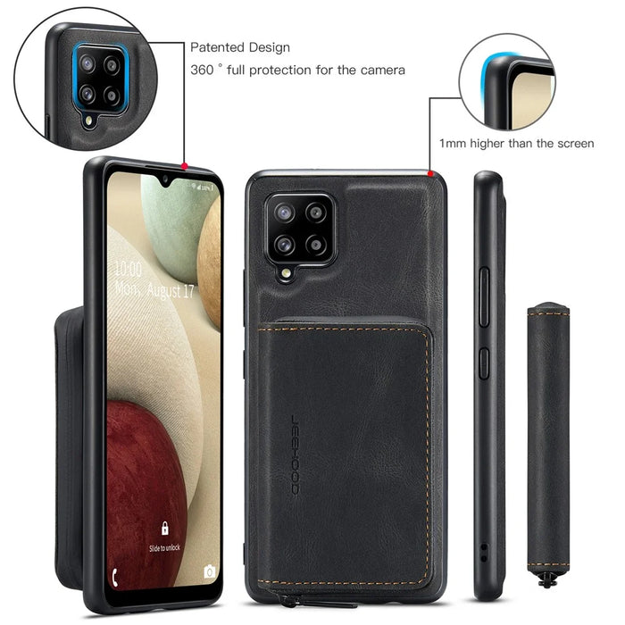 JEEHOOD Magnetic Absorption Impact-Resistant Detachable 2-in-1 Hybrid Case with Zipper Closure Wallet for Samsung Galaxy A12 - Black - 7