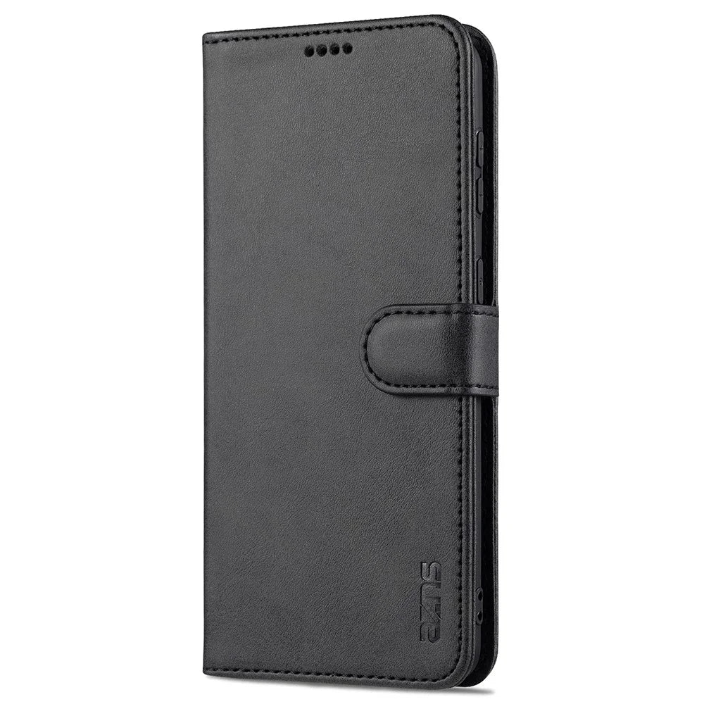 AZNS Wallet Stand Design Leather Phone Cover for Samsung Galaxy S21 FE - Black - 2