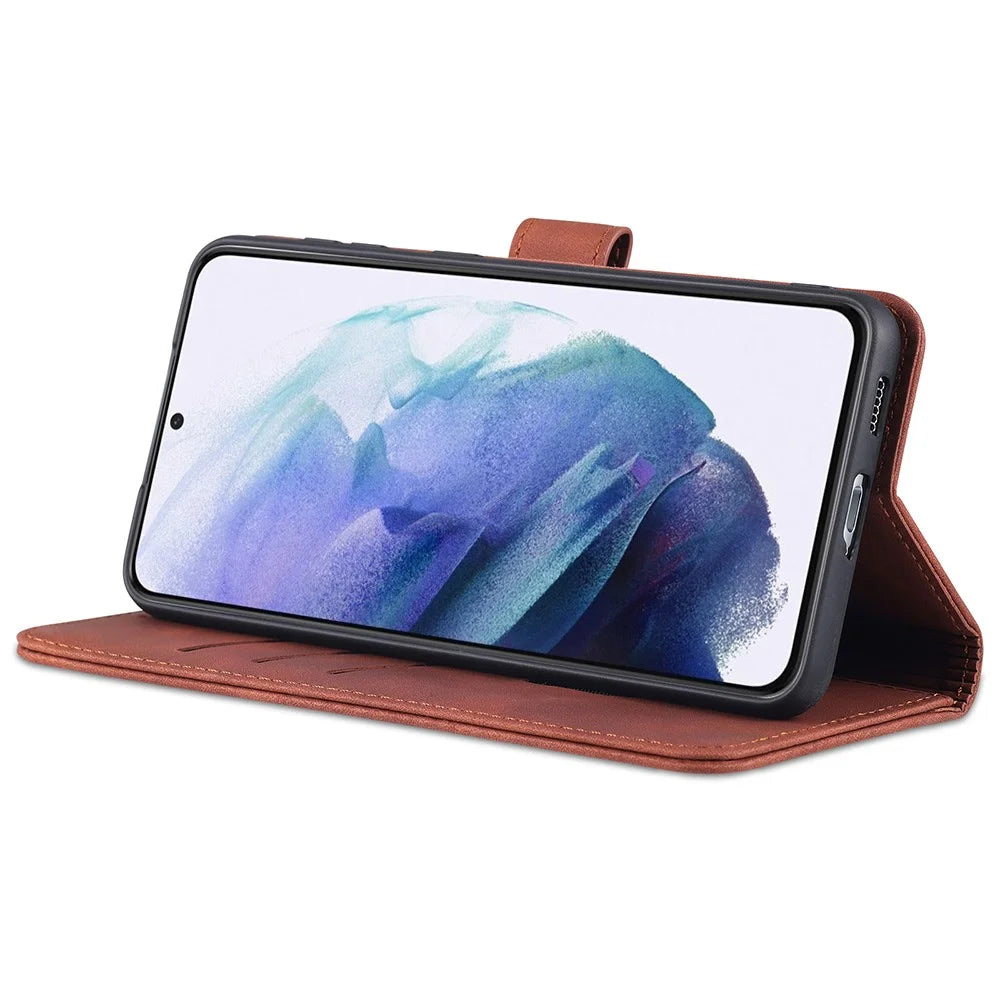 AZNS Wallet Stand Design Leather Phone Cover for Samsung Galaxy S21 FE - Black - 5