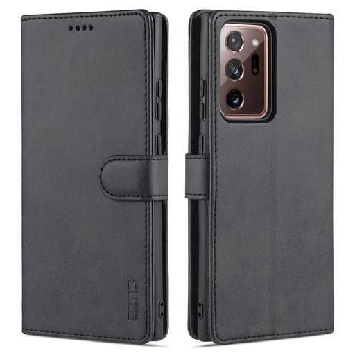 AZNS Leather Wallet Stand Folio Flip Card Slots Full Body Protection Phone Shell for Samsung Galaxy Note20 Ultra/Note20 Ultra 5G - Black - 1
