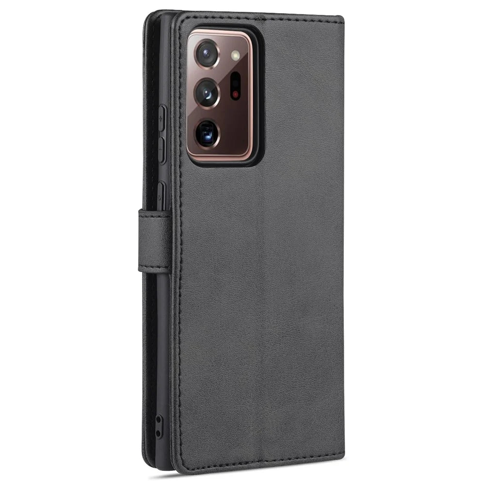 AZNS Leather Wallet Stand Folio Flip Card Slots Full Body Protection Phone Shell for Samsung Galaxy Note20 Ultra/Note20 Ultra 5G - Black - 3