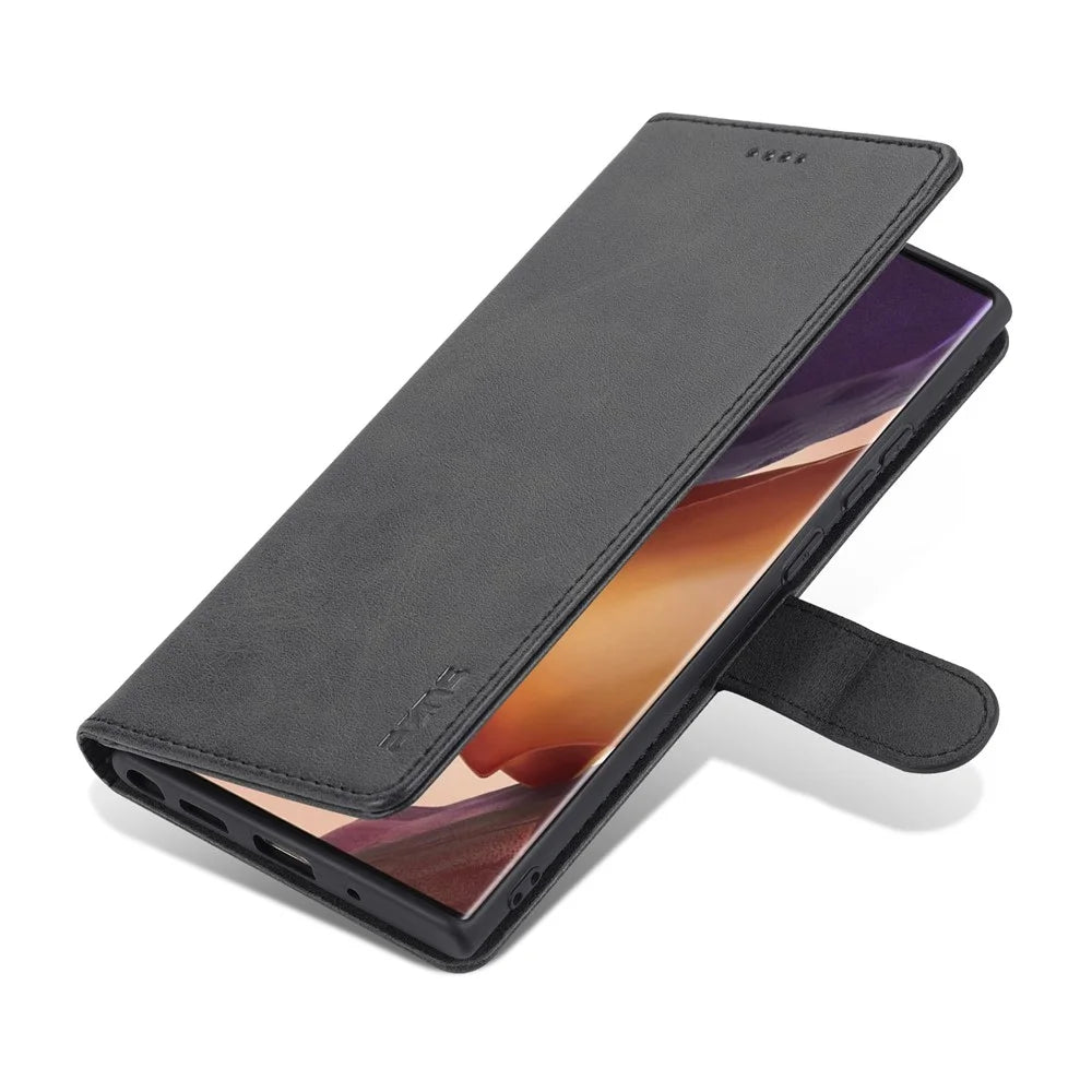 AZNS Leather Wallet Stand Folio Flip Card Slots Full Body Protection Phone Shell for Samsung Galaxy Note20 Ultra/Note20 Ultra 5G - Black - 4