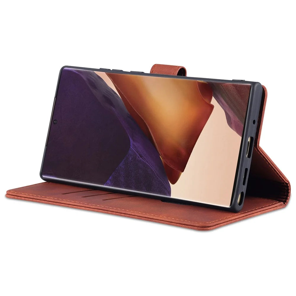 AZNS Leather Wallet Stand Folio Flip Card Slots Full Body Protection Phone Shell for Samsung Galaxy Note20 Ultra/Note20 Ultra 5G - Black - 5